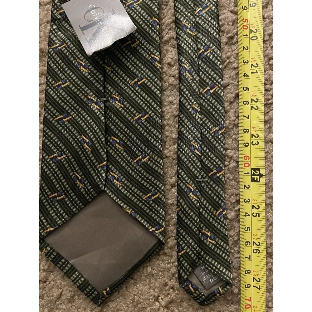 New Calvin Klein Neckwear Tie Green Gold Striped USA Made 100% Silk NWT JBHS